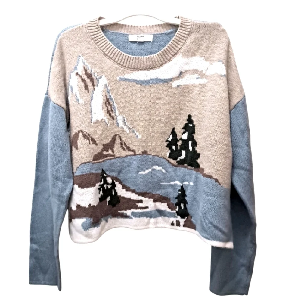 Madden NYC Scenic Landscape Cropped Pullover Sweater Size 2XL